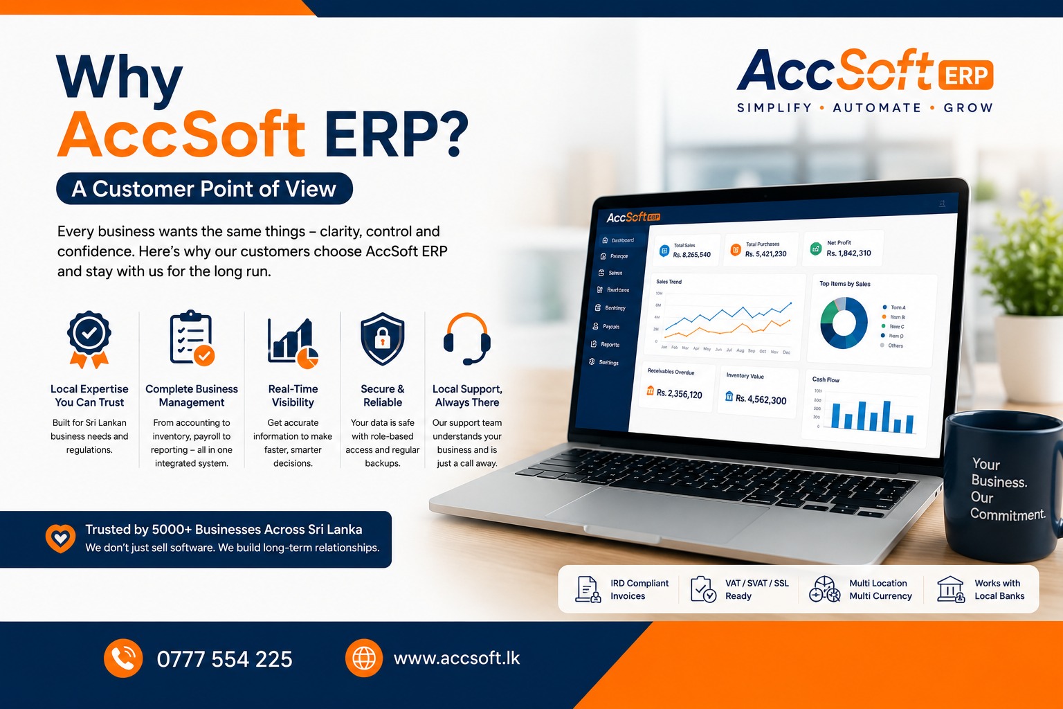 Why AccSoft ERP — ERP software Sri Lanka customer perspective on local compliance inventory and support