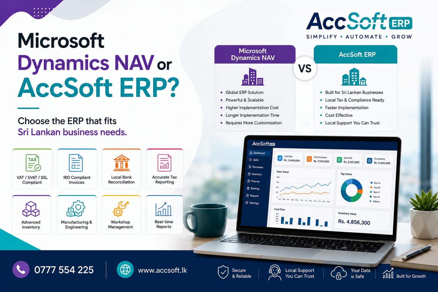 Microsoft Dynamics NAV vs AccSoft ERP comparison for Sri Lankan businesses — ERP software Sri Lanka