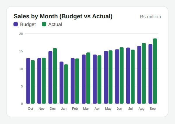 Sales by Month Budget vs Actual graph AccSoft ERP dashboard