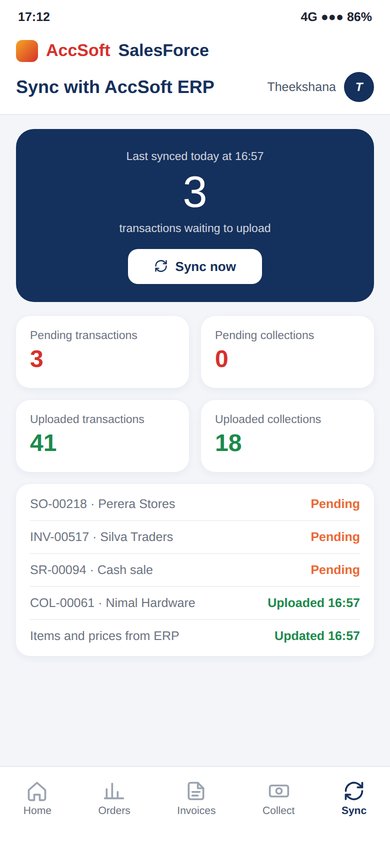 AccSoft SalesForce sync screen with pending and uploaded counts