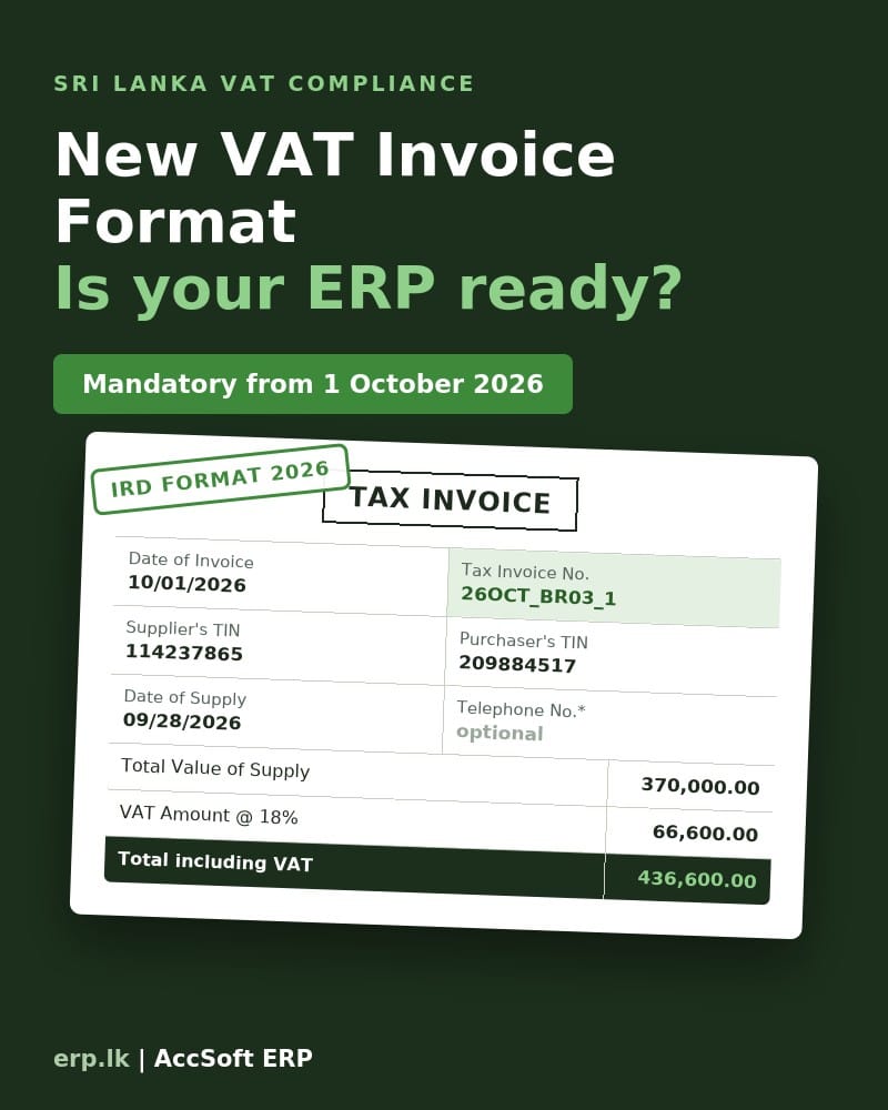 New VAT invoice format October 2026 Sri Lanka — IRD tax invoice requirements and ERP readiness guide