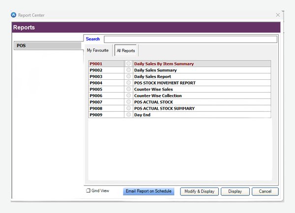 AccSoft POS Report Center with nine POS reports and email on schedule